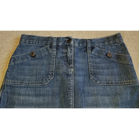 VINTAGE Y2K Womens Jean Skirt-NEW YORK & COMPANY-blue stretch denim back slit-4 - Picture 2 of 5